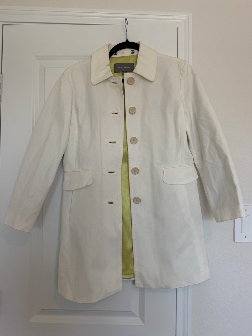 Ann Taylor Cream Jean Jacket with Pale Green Lining